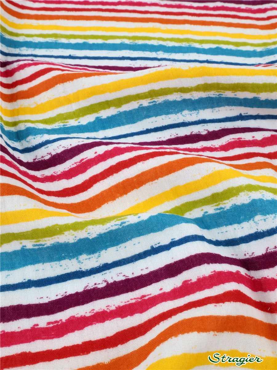 Double Gaze de Coton - Rayures 7mm - Multicolore