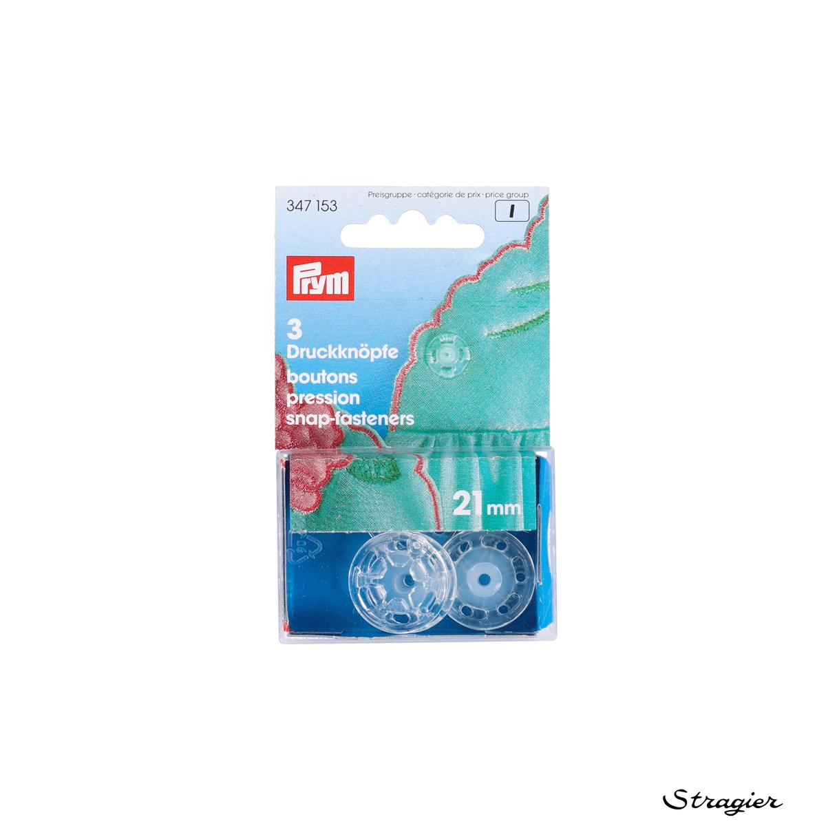 Bouton pression à coudre - Plastique - Transparent - 21 mm