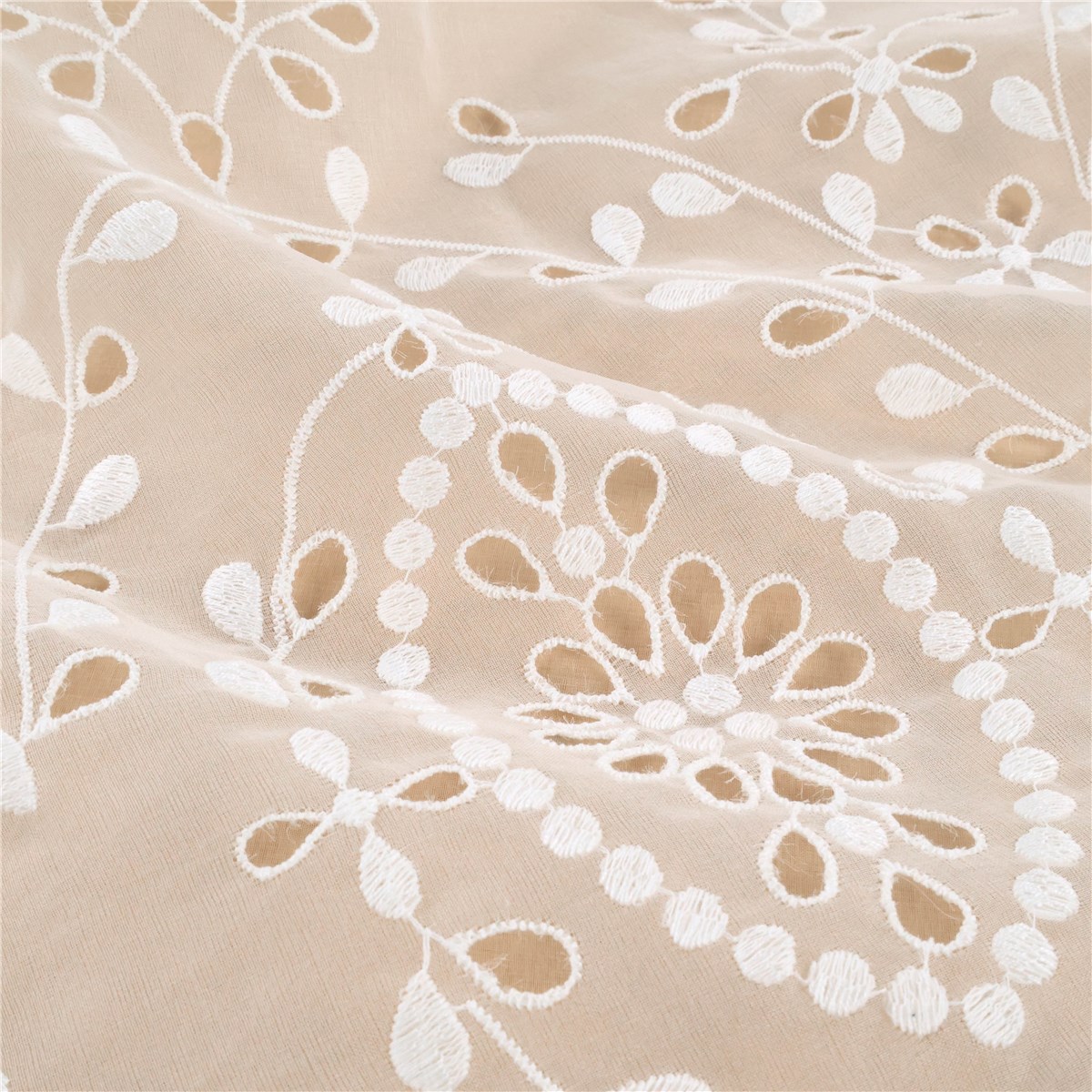 Embroidered Silk Organza - with Cotton Thread - Alba - Ivoire clair Stragier - 120 cm