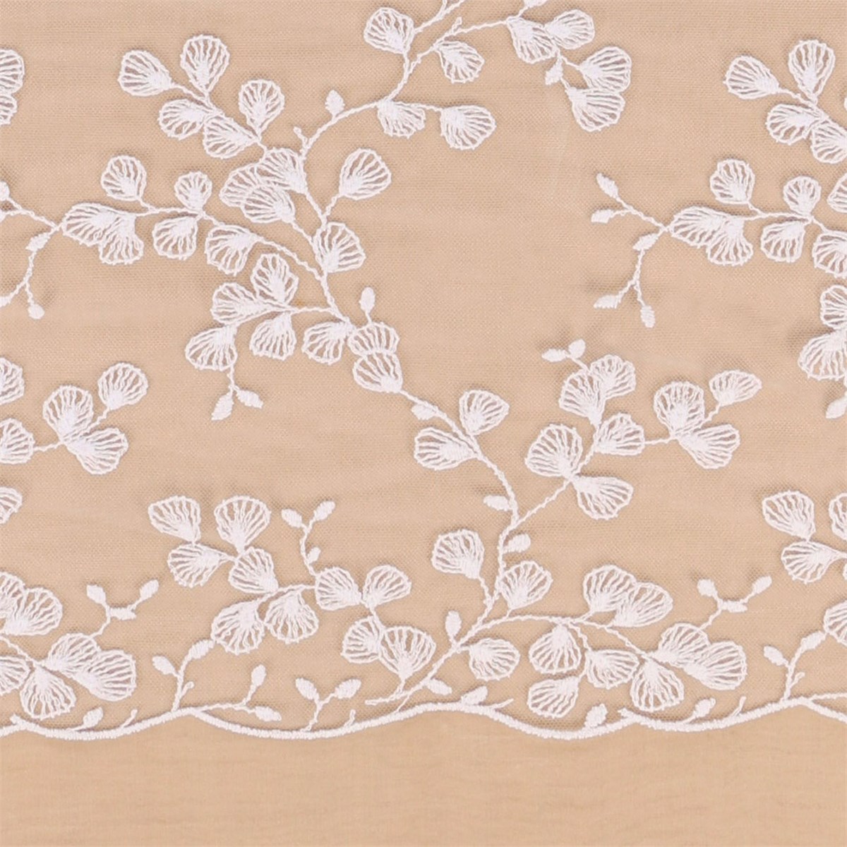 Broderie au fil de Coton sur tulle invisible - Ginko - Ivoire clair Stragier - 135 cm