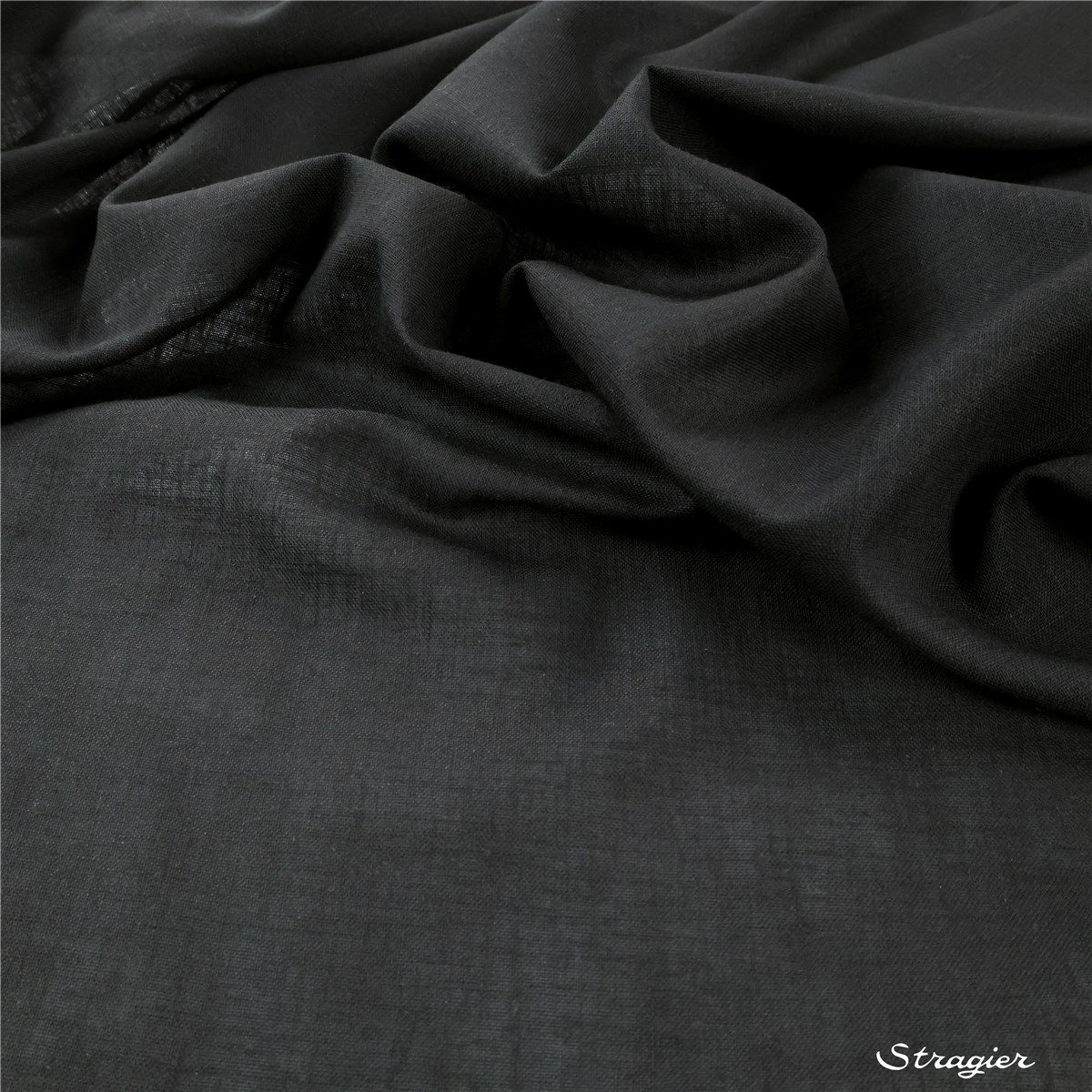 Wool &amp; Polyester Muslin - uni - Noir
