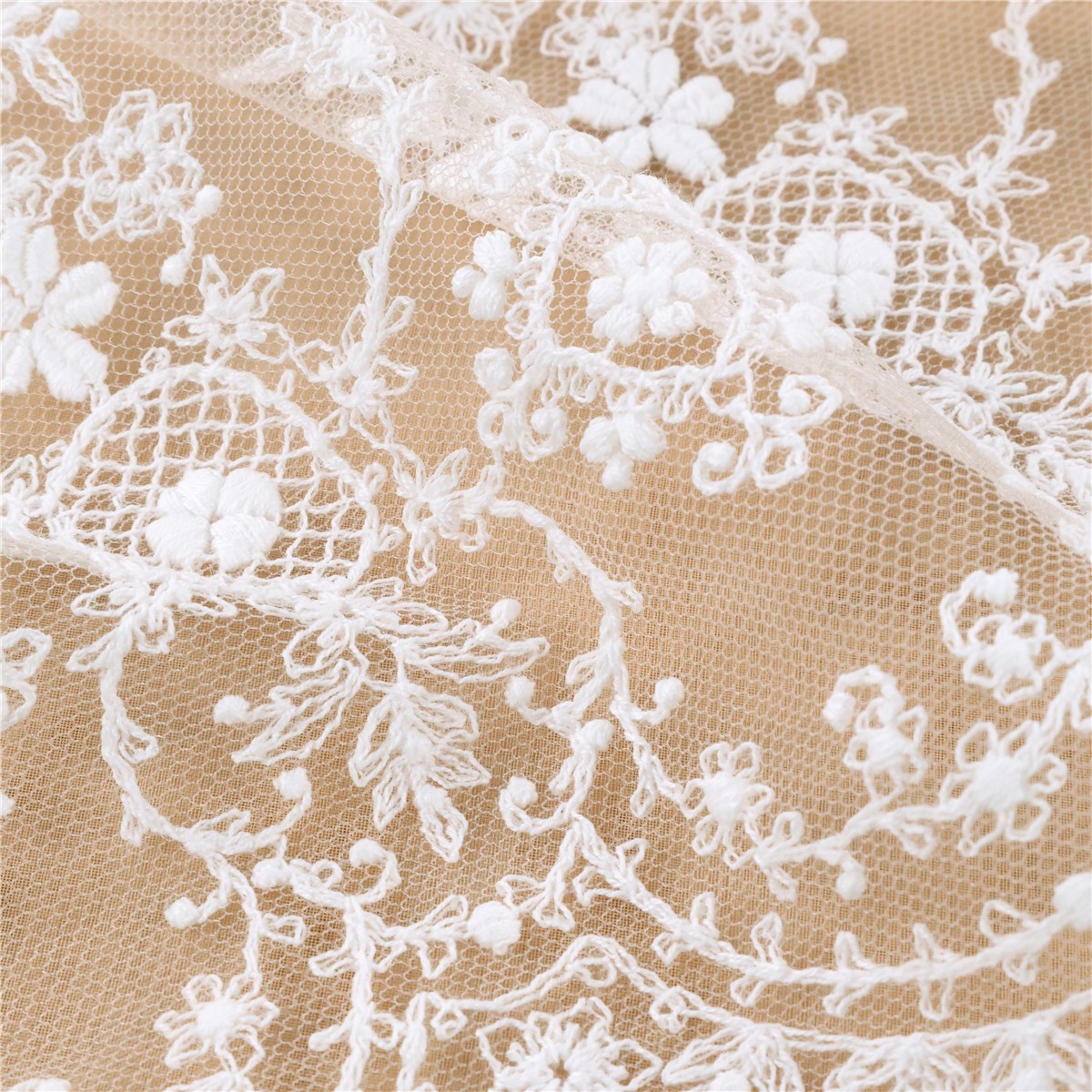 Cotton Thread Embroidery on Sheer Tulle - Botticelli - Ivoire clair Stragier - 145 cm