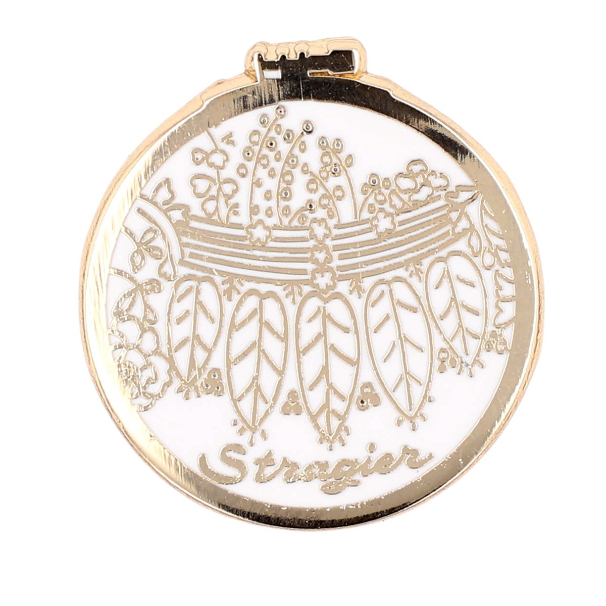 Pin's Stragier - Idylia - Blanc et Or - 27 mm