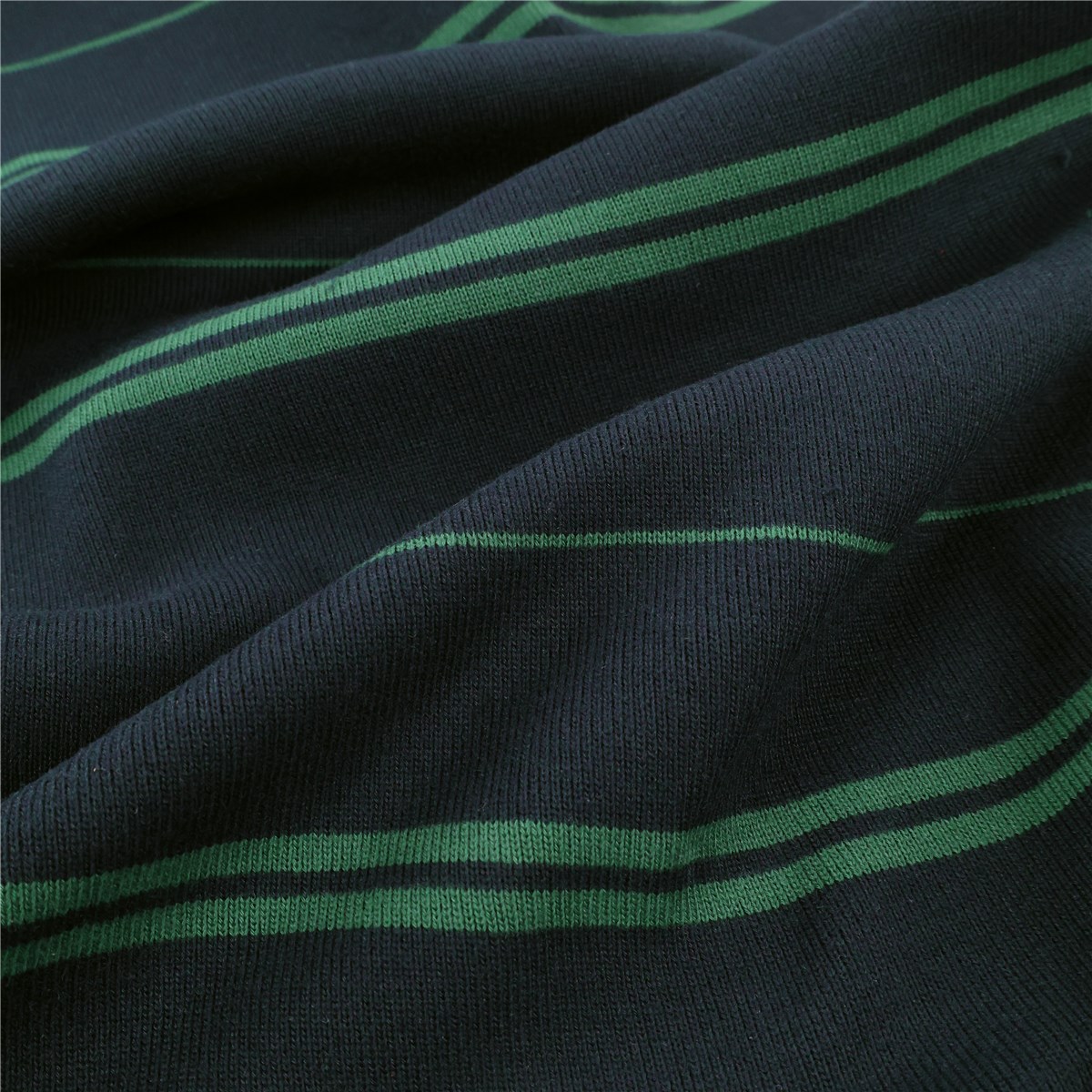 Knitted Fabric - heavy - 1mm Rib - Rayures 7mm - 3mm - Marine-Vert Golf