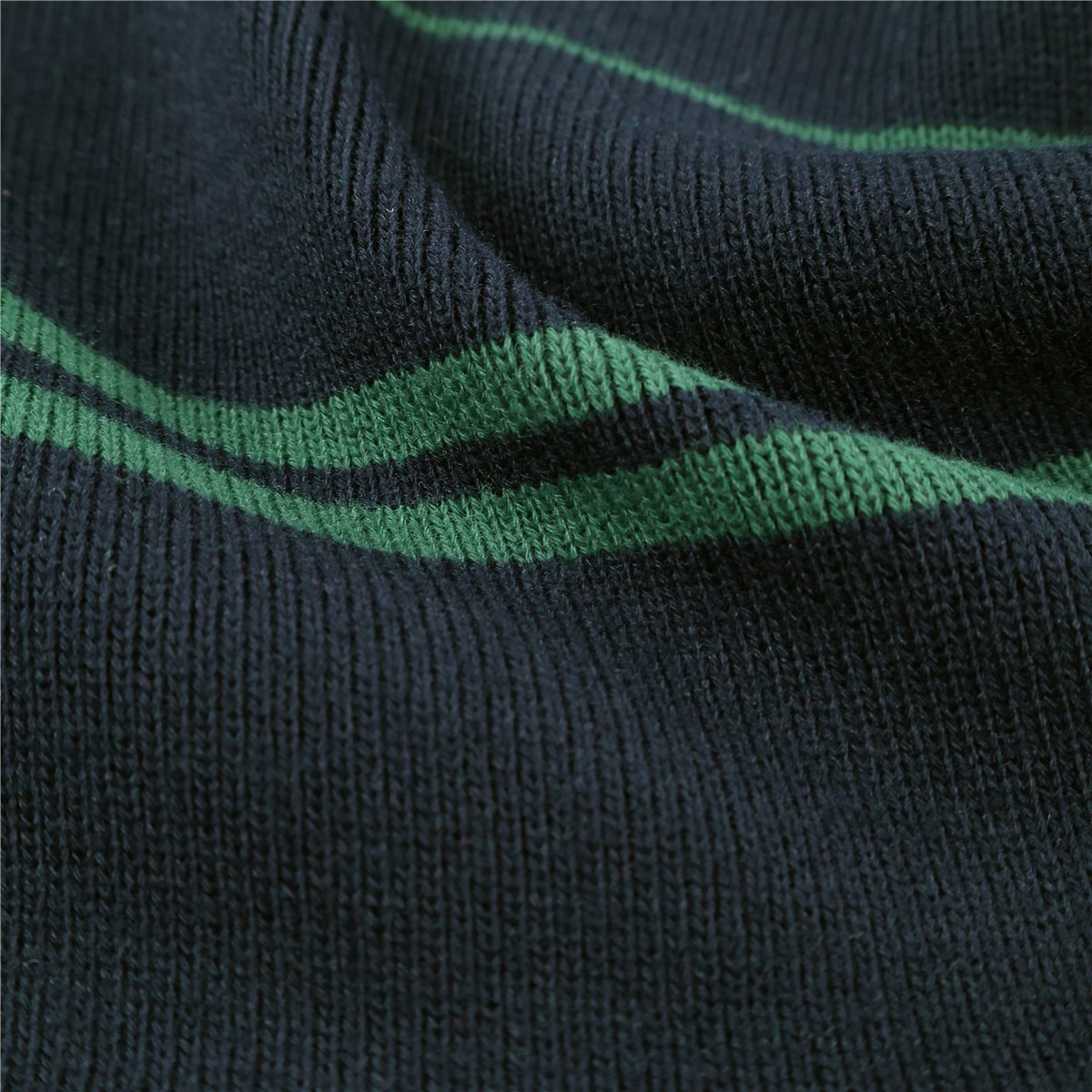 Knitted Fabric - heavy - 1mm Rib - Rayures 7mm - 3mm - Marine-Vert Golf