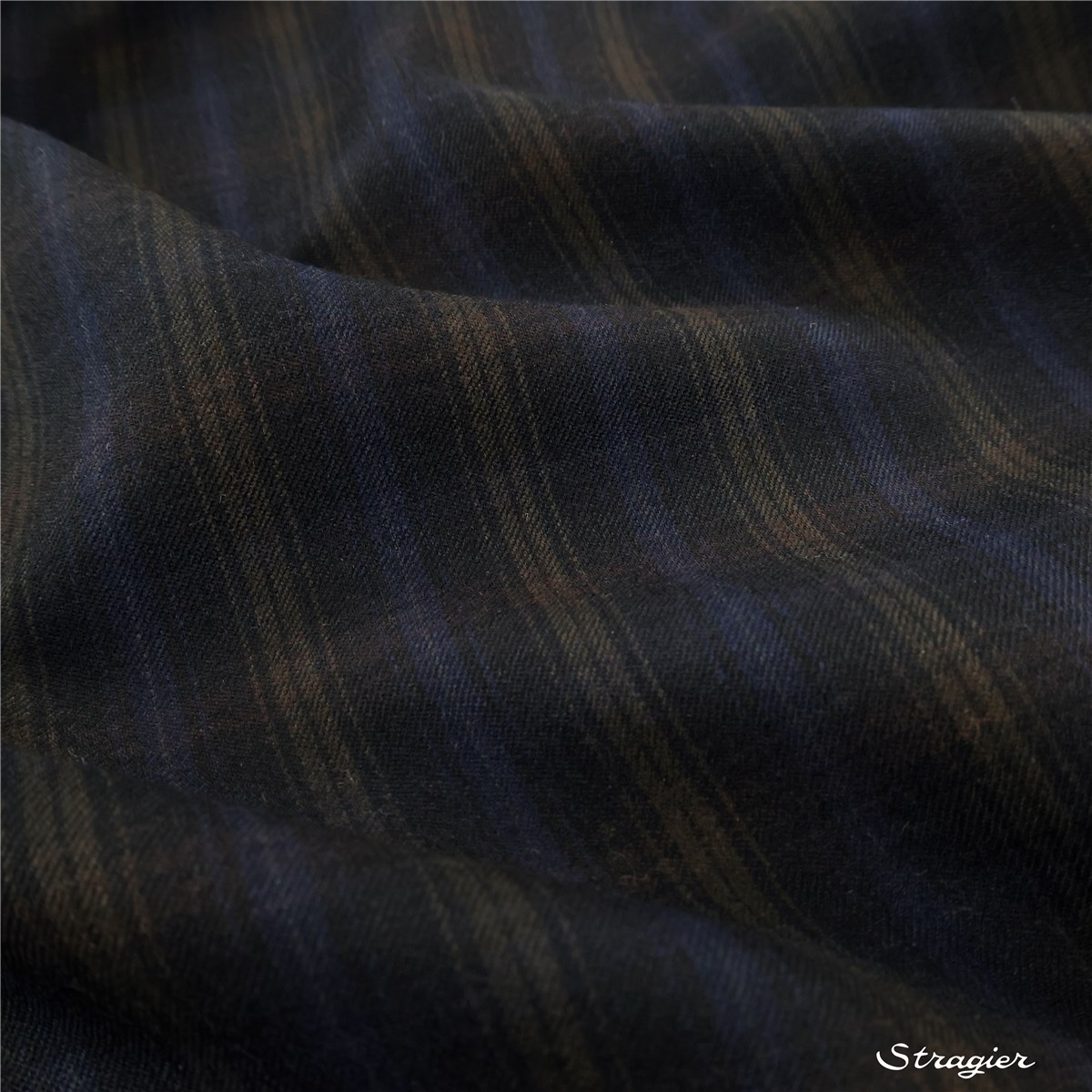 Pure Wool - fine - Carreaux - Marine foncé - Cognac