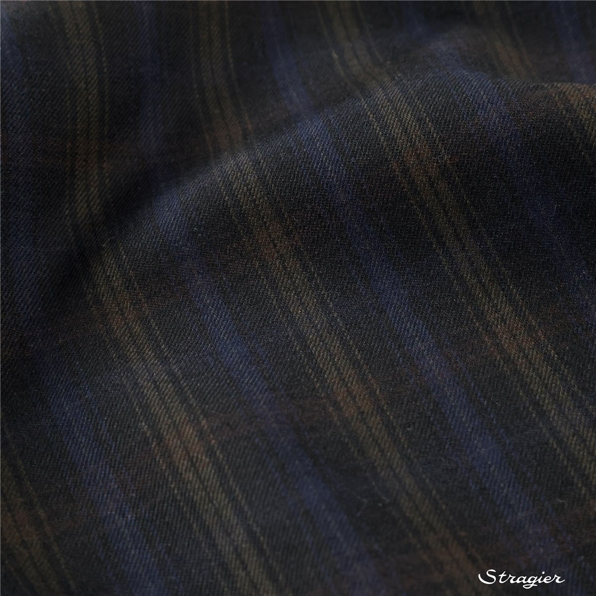 Pure Wool - fine - Carreaux - Marine foncé - Cognac