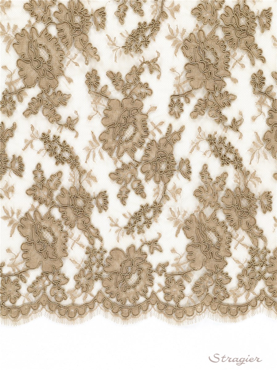 Dentelle de Calais brodée cordonnet - Donnella - Chinchilla - 90 cm