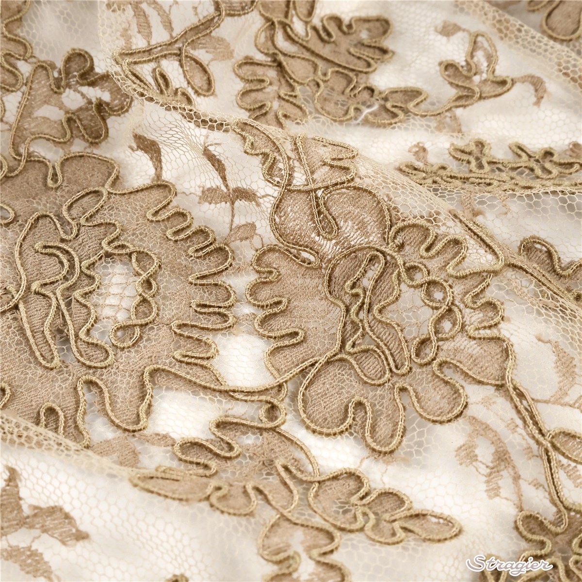 Calais Lace embroidered with a cord underlining - Donnella - Chinchilla - 90 cm