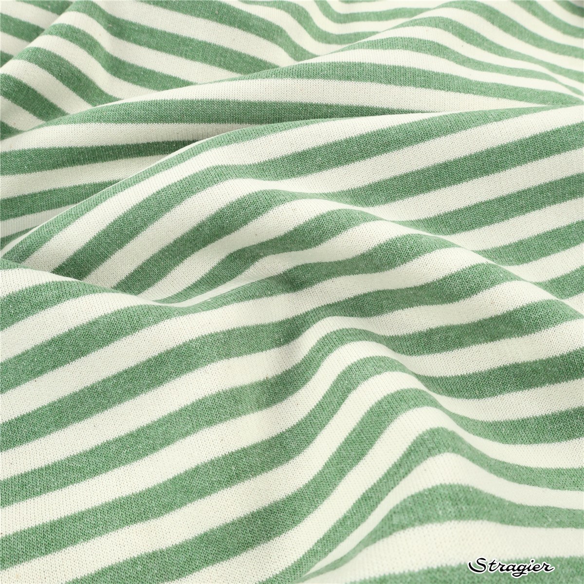 Knitted fabric - Sweatshirt - Rayures 9mm - Vert Sauge-Ivoire