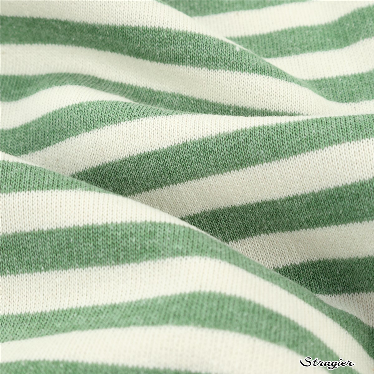 Tissu Sweat - Rayures 9mm - Vert Sauge-Ivoire