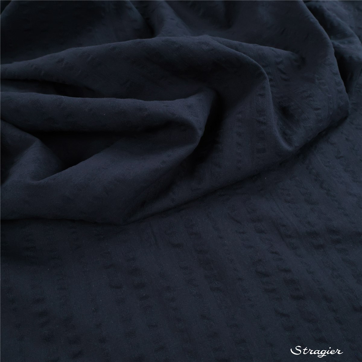Seersucker Pur Coton - uni - Marine 