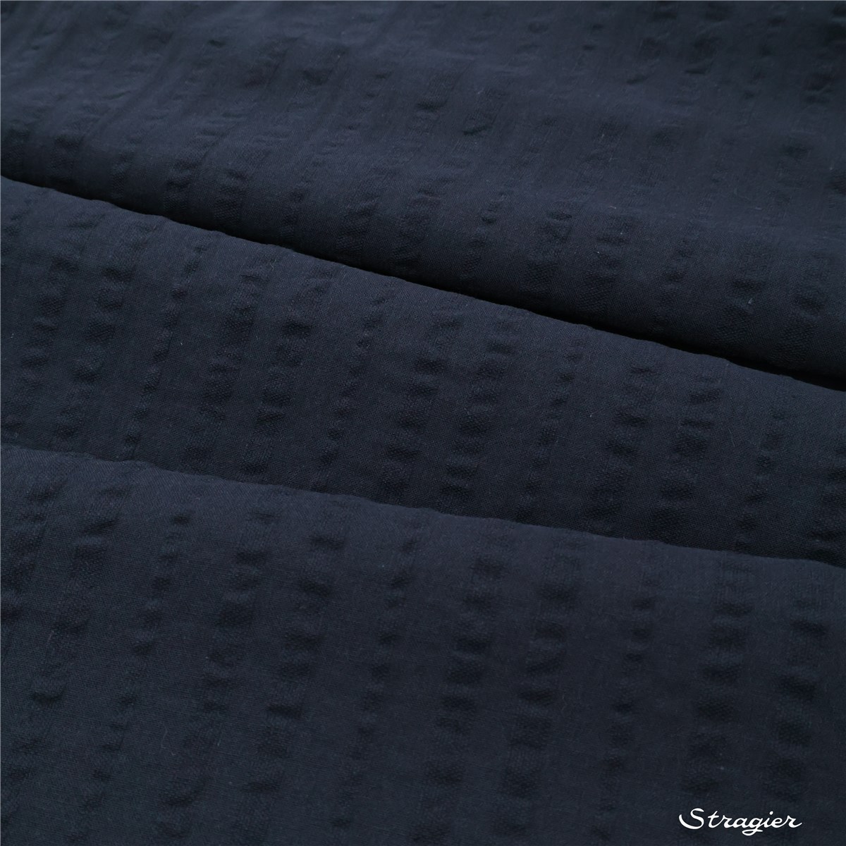 Seersucker Pur Coton - uni - Marine 