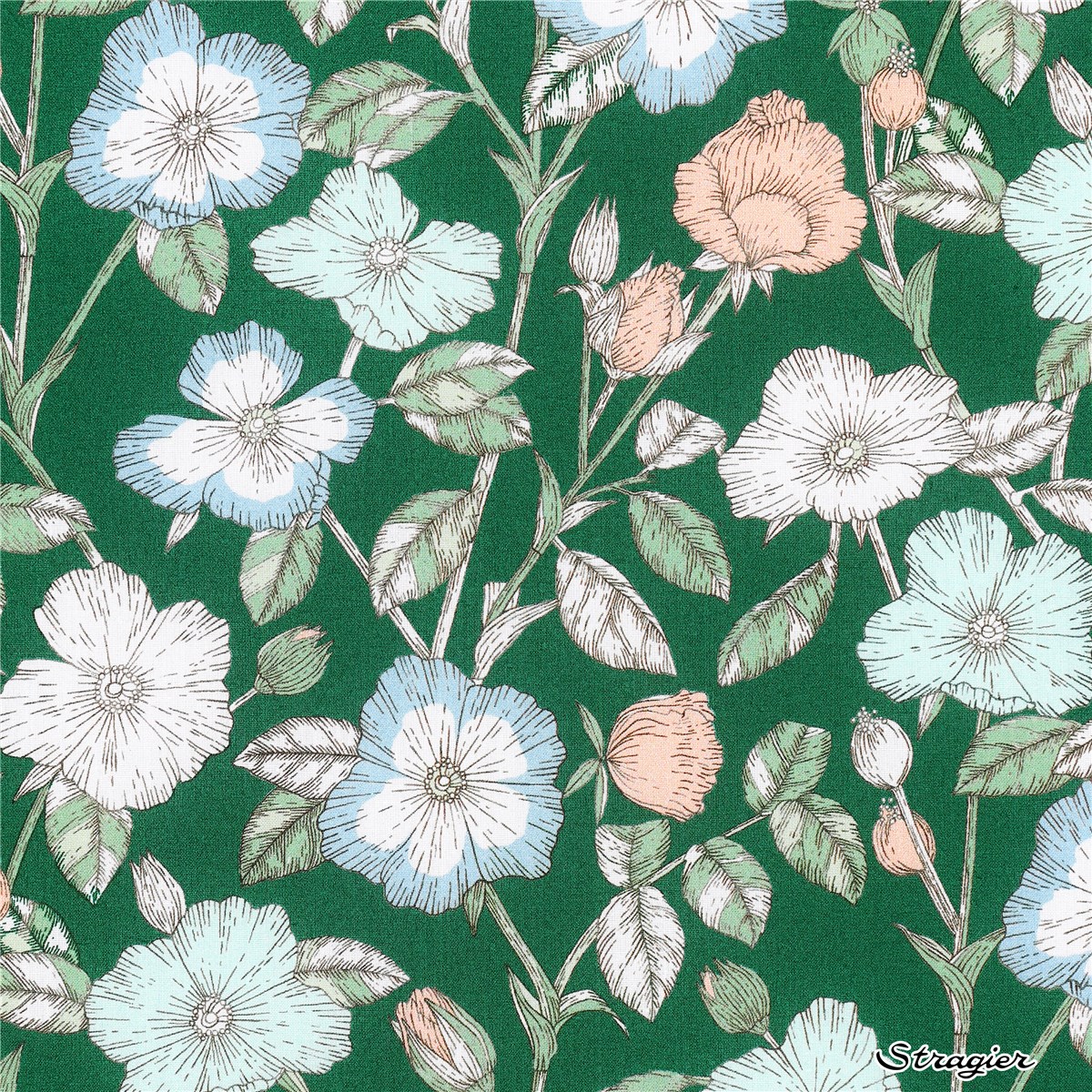 Liberty Tana Lawn BIO - Wild Petals - Vert Emeraude