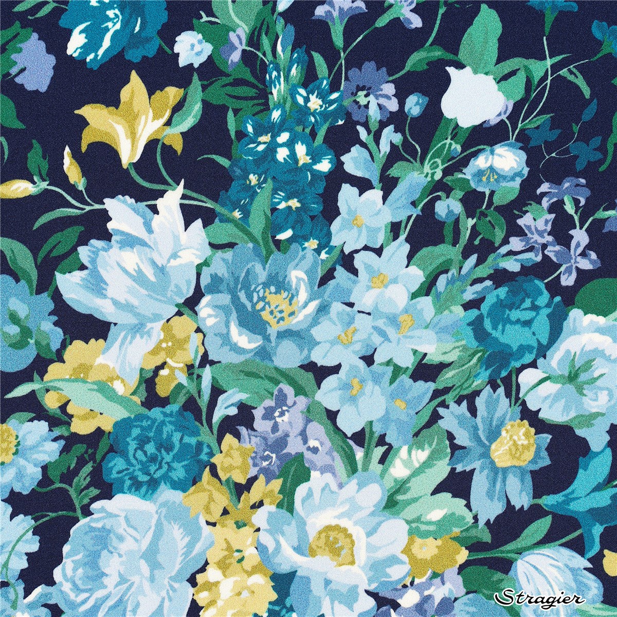 Liberty Silk Crepe de Chine - Bouquet Carnival - Ultramarine