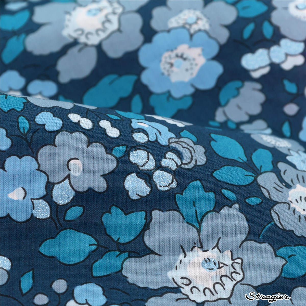 Liberty Tana Lawn - Betsy Meadow - Bleu Marine scintillant