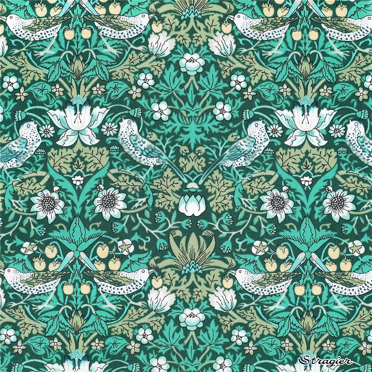 Liberty Tana Lawn - Strawberry thief - Vert et Or