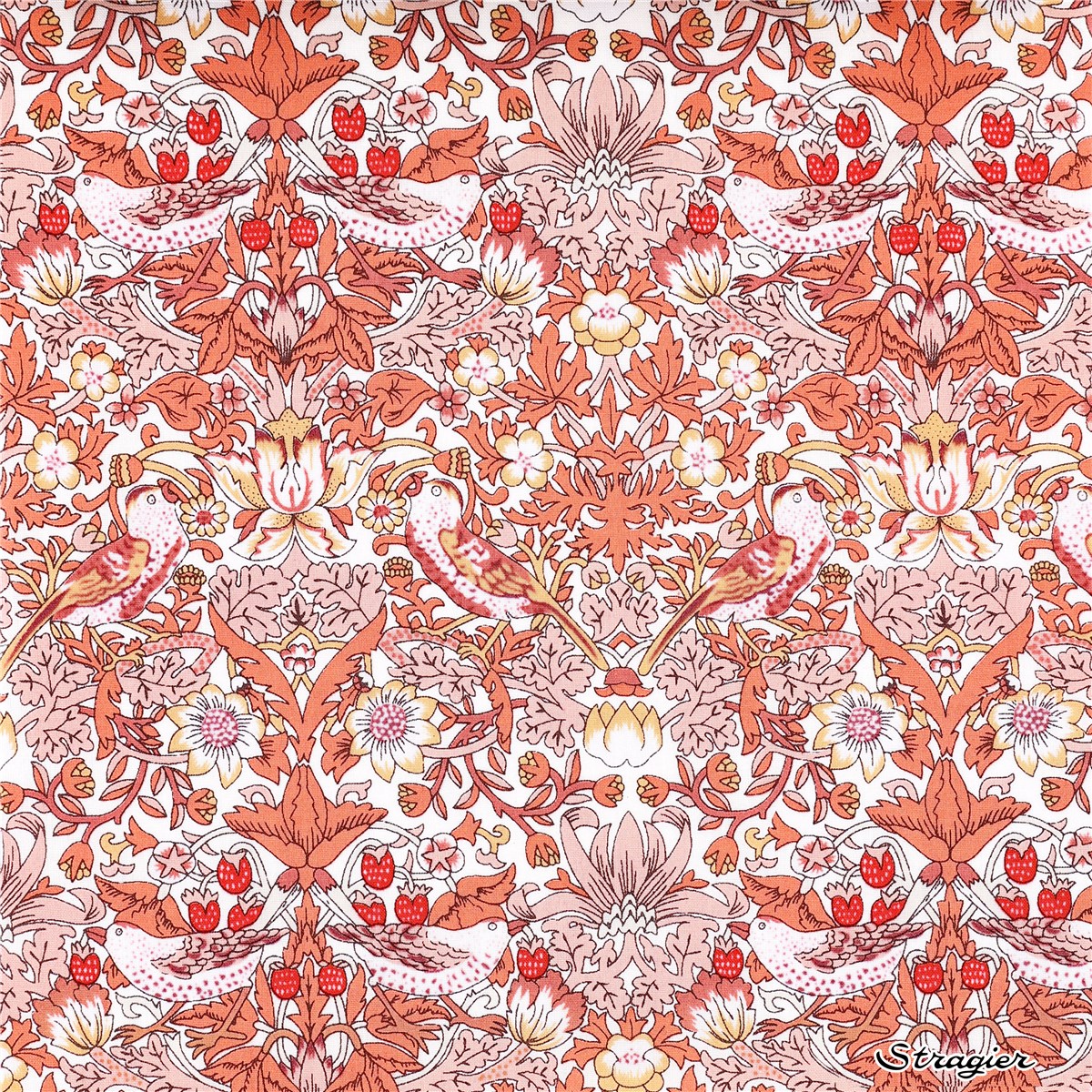 Liberty Tana Lawn - Strawberry Thief Spring - Ivoire - Terracotta