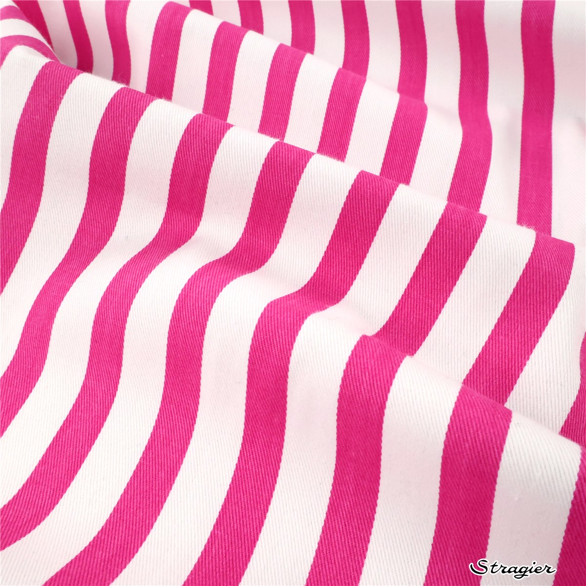 Denim pur coton - Rayures 12mm - Fuchsia 