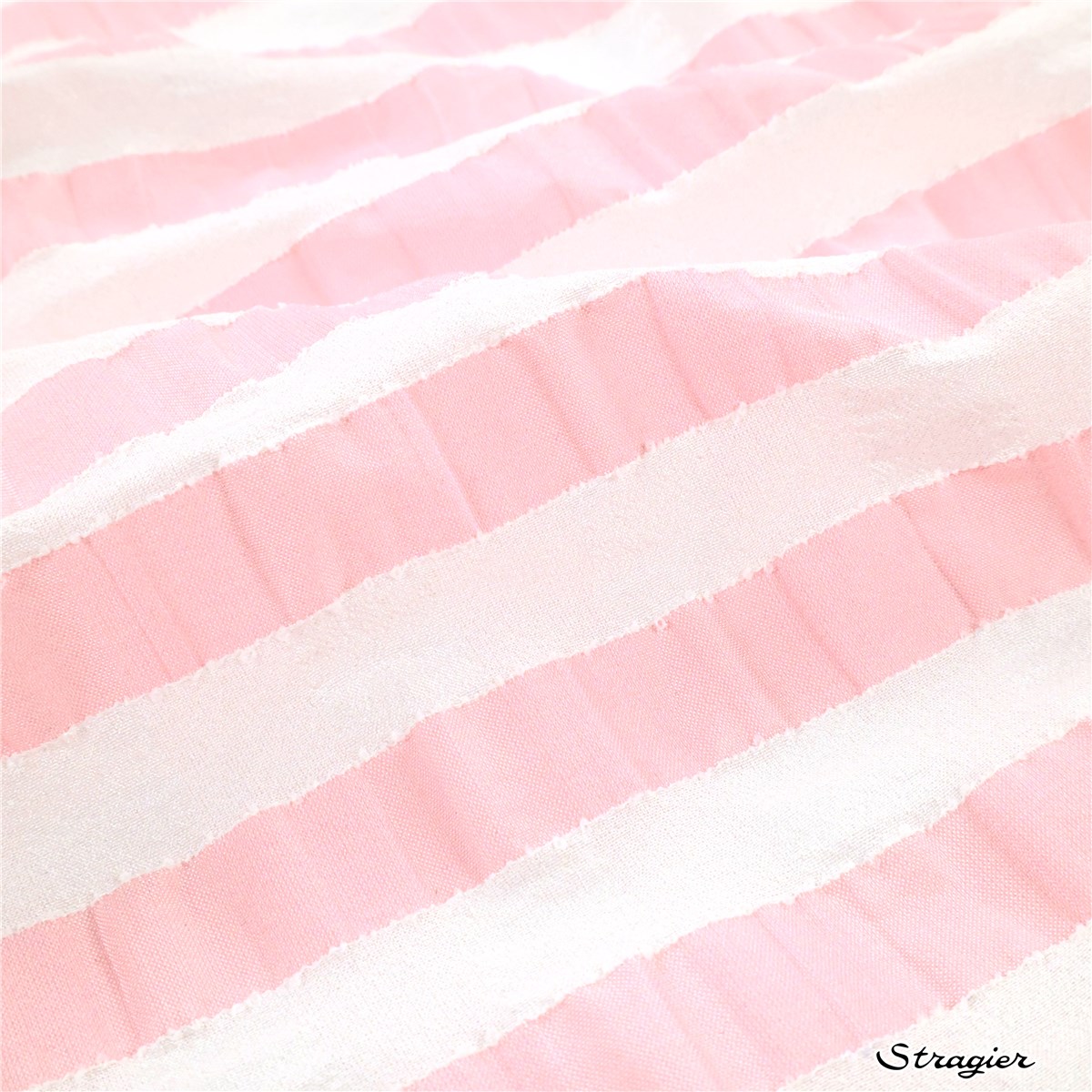 Silky Seersucker - Rayures 15mm - Rose - Blanc