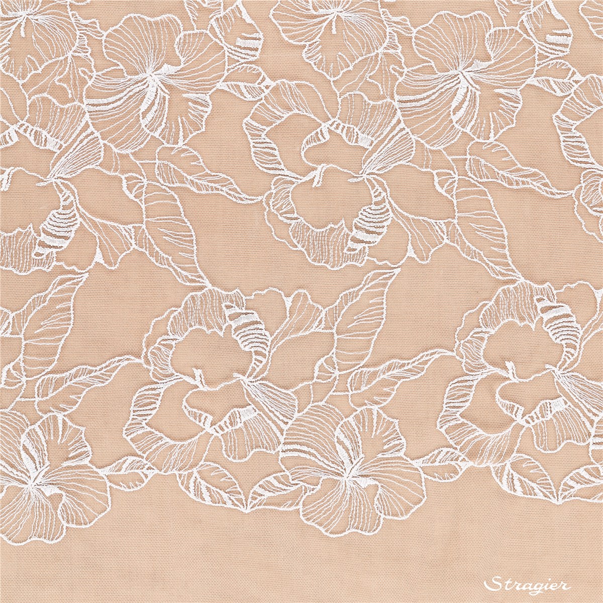 Broderie soyeuse sur tulle fin - Caladia - Ivoire clair Stragier - 145 cm