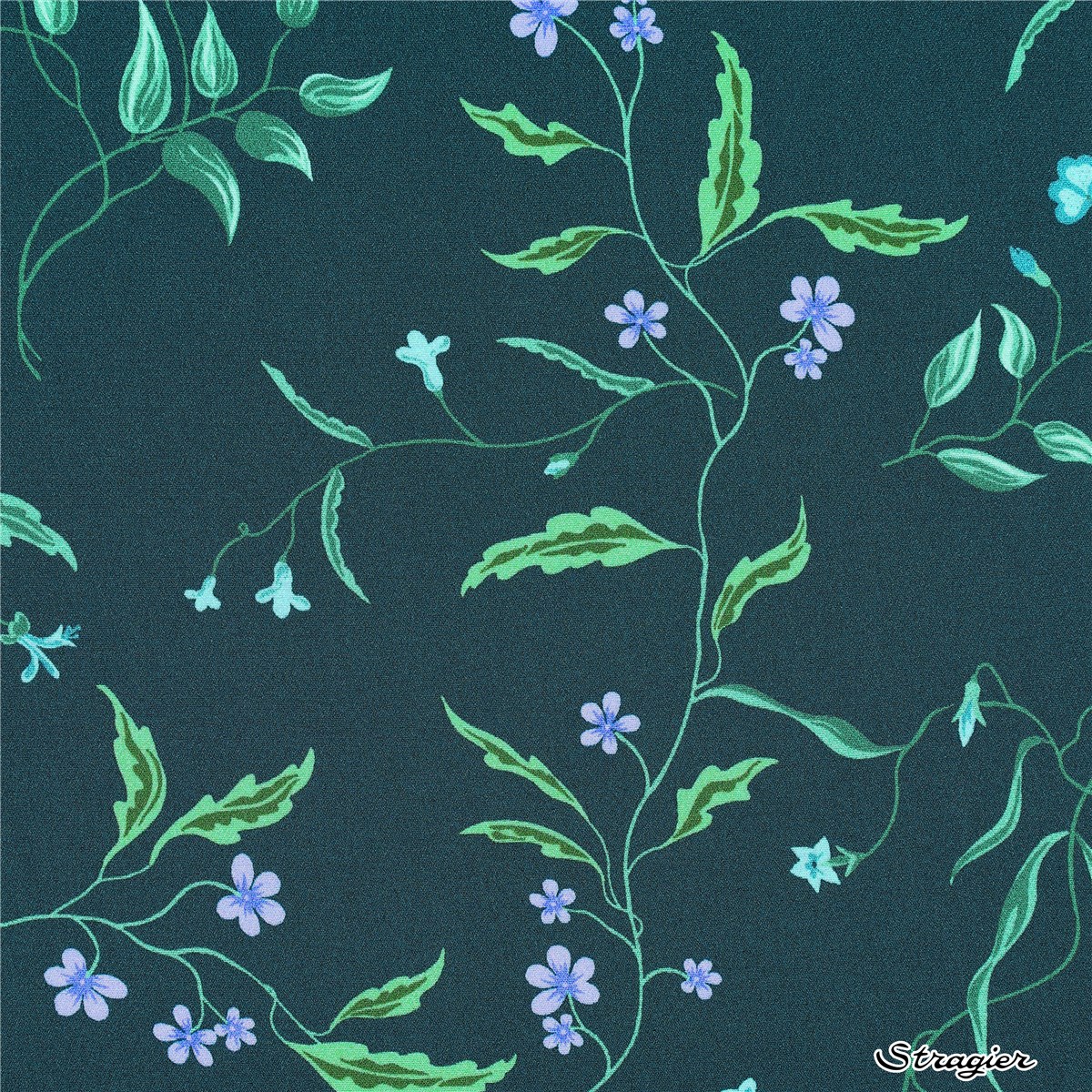 Liberty Silk Crepe de Chine - Regal Blossom - Vert Canard