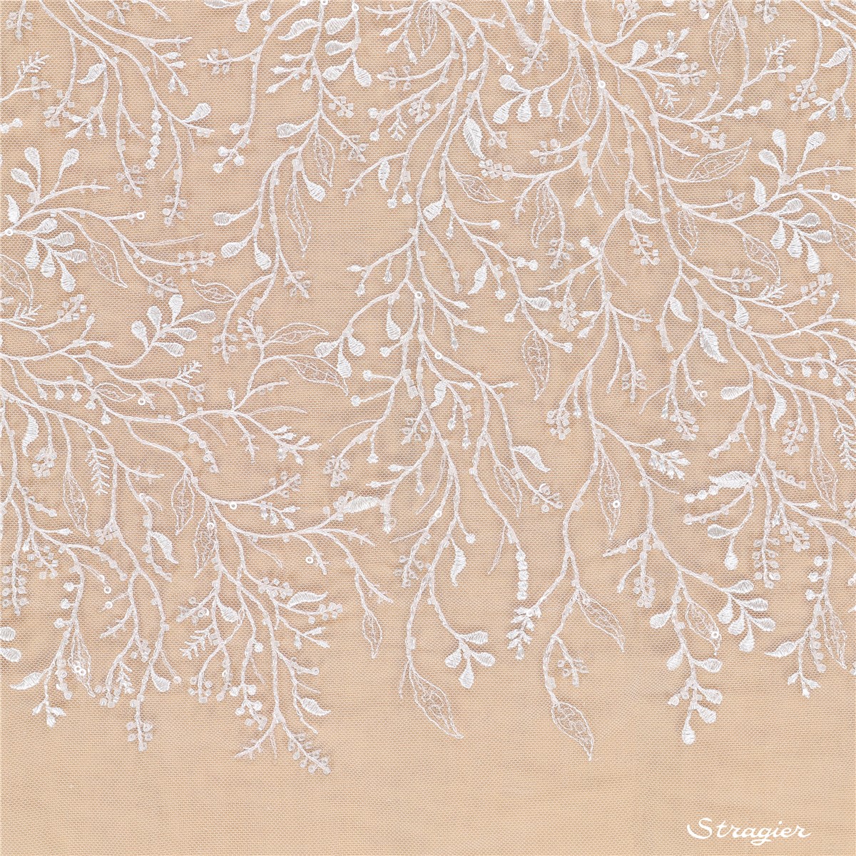 Tulle fin brodé perlé - Coraline - Ivoire clair Stragier - 135 cm