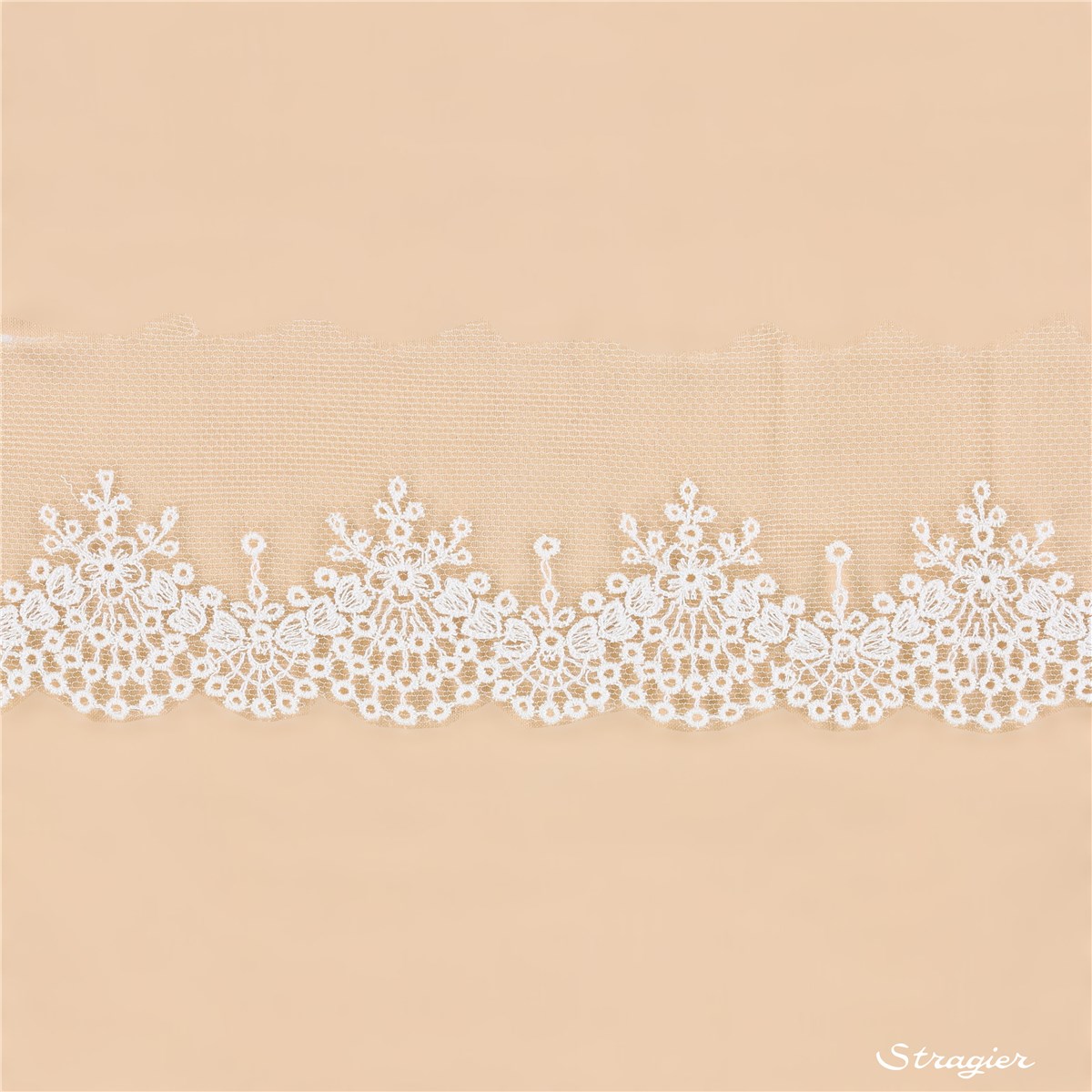 Broderie fine Coton sur Tulle invisible - Gypsophile - Ivoire clair Stragier - 35 mm