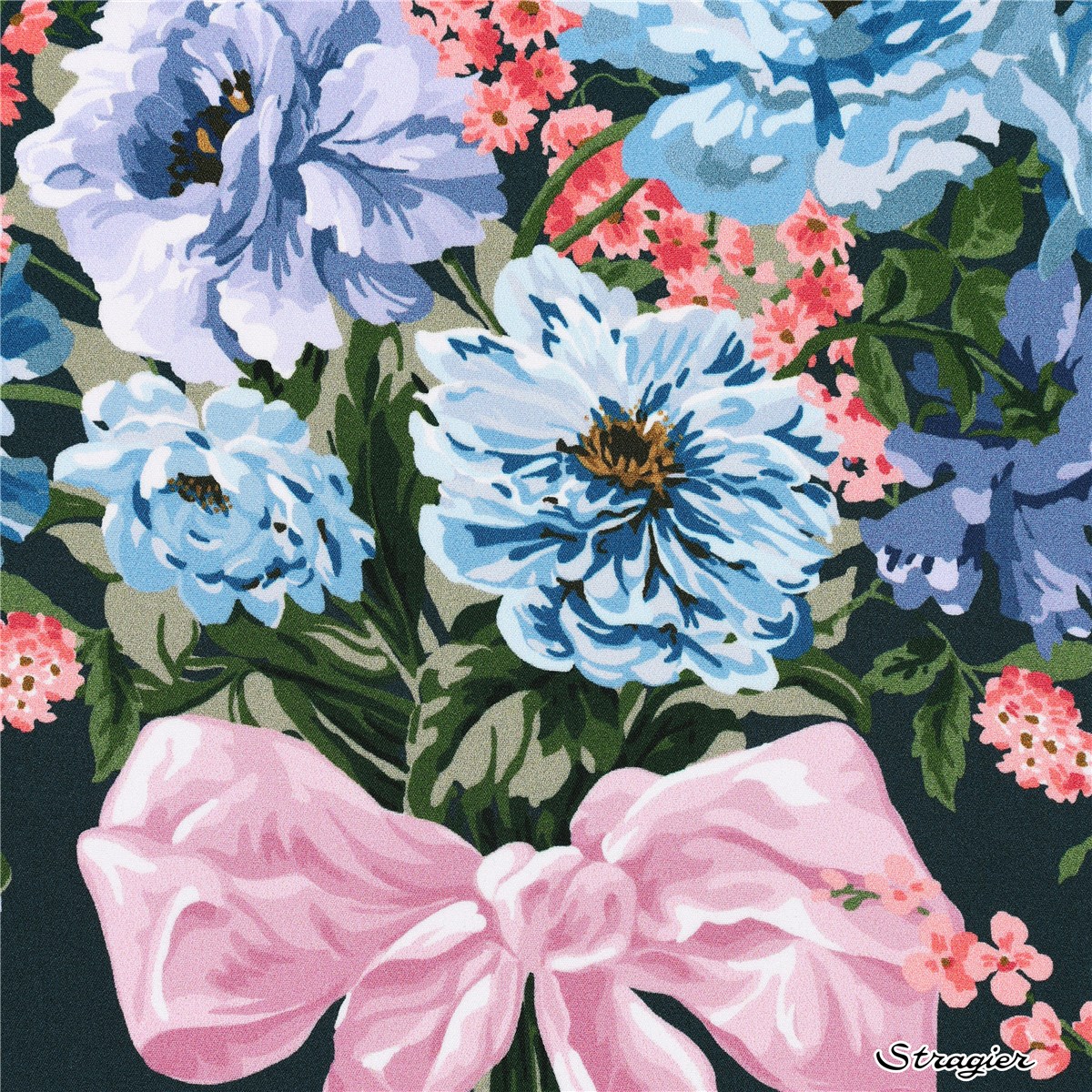 Crêpe de Chine en Soie Liberty - Bow Bouquet - Blue