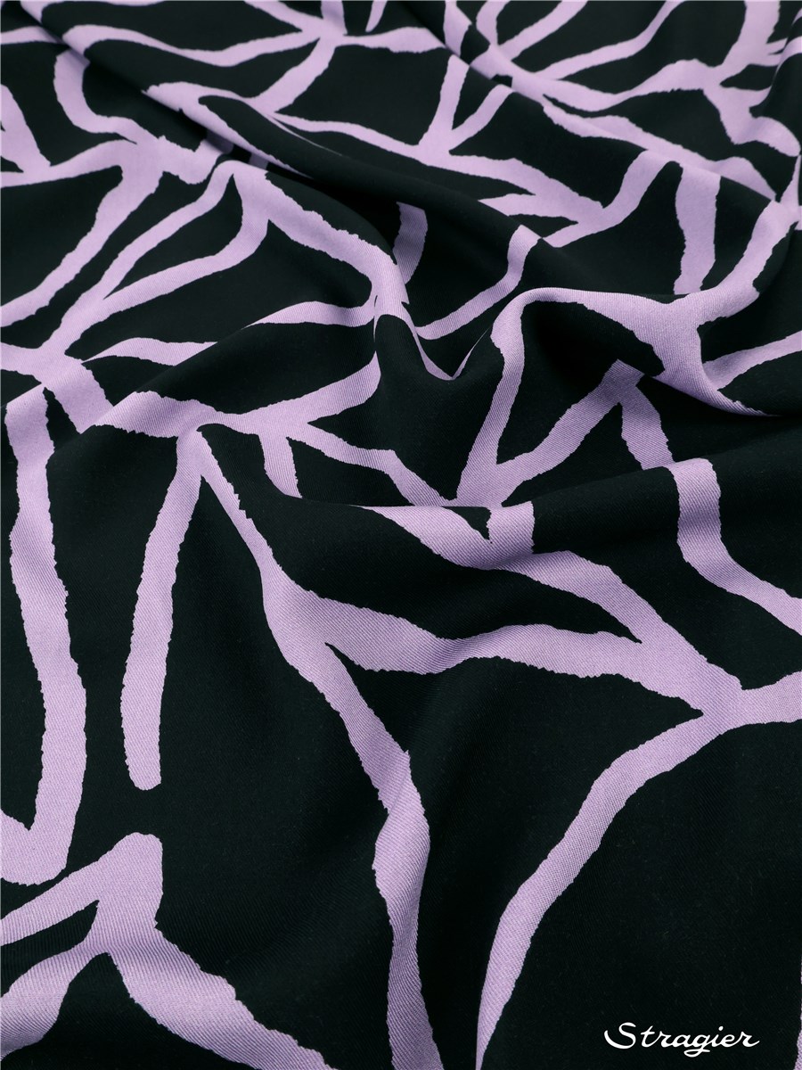 Twill souple Viscose - Oseria - Lilas - Noir 