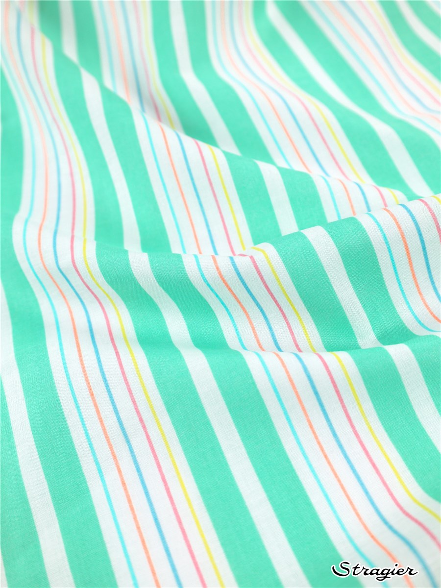 Popeline de Coton - Rayures 12mm-1mm - Vert Menthe 