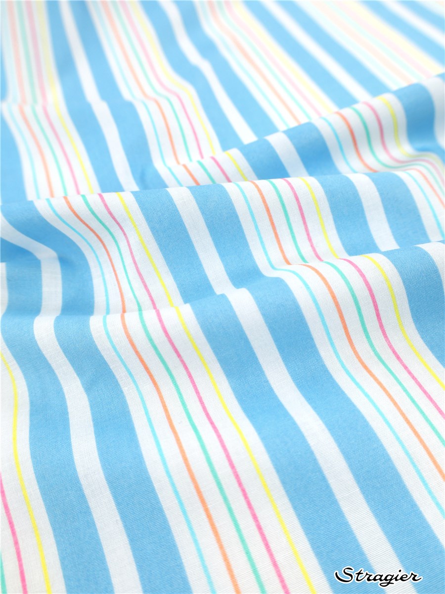 Cotton Poplin - Rayures 12mm-1mm - Bleu Azur
