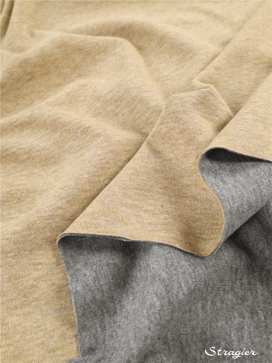 Cotton Interlock Jersey - Double Face - Plain - Beige-Gris chiné