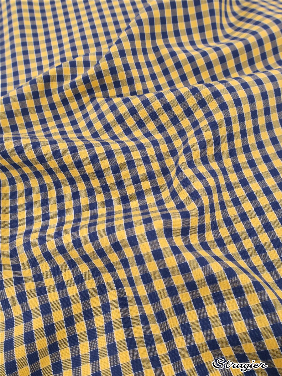 Pur Coton peigné - Carreaux 5mm - Marine-Citron