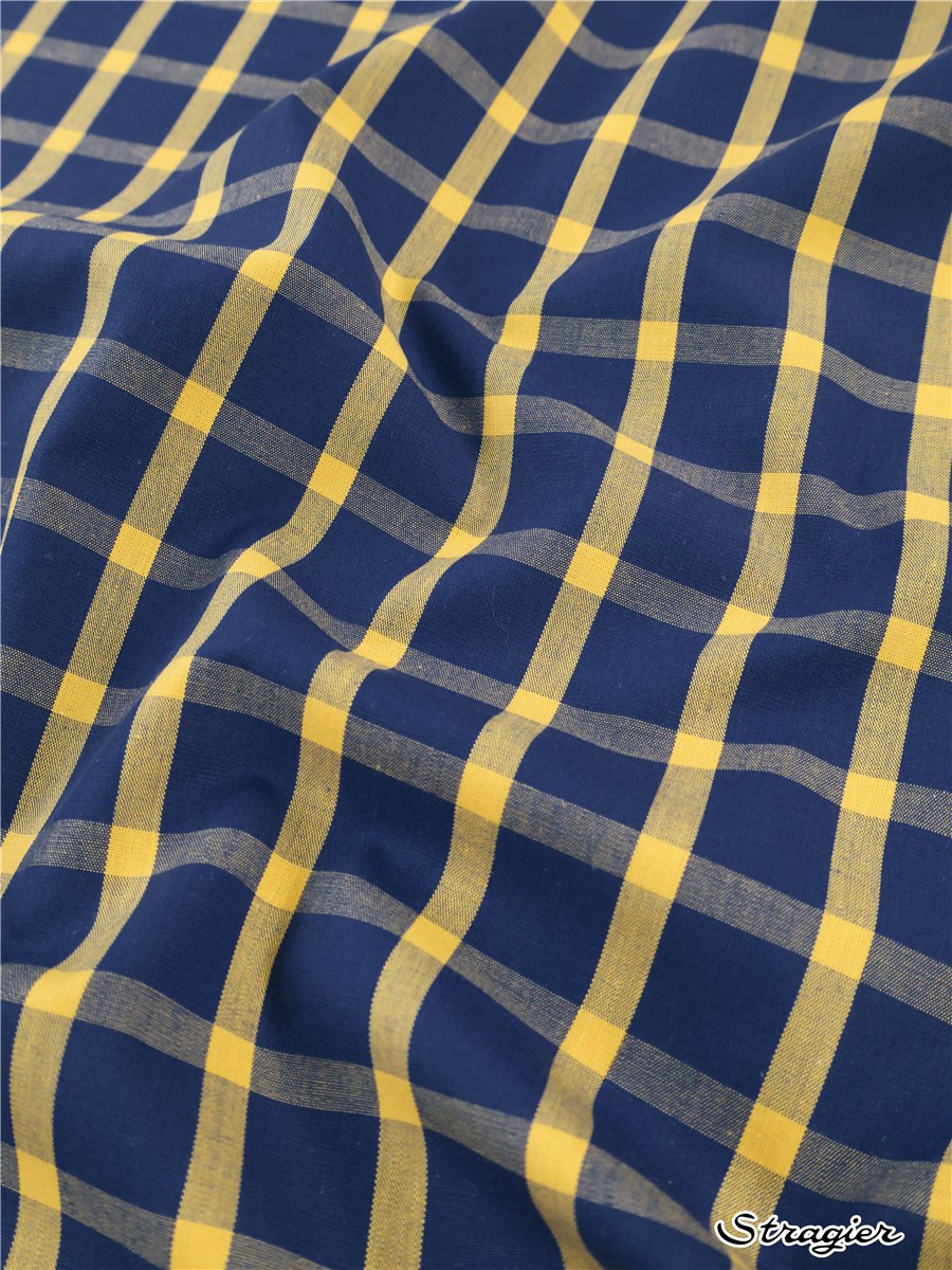 Pur Coton peigné - Carreaux 20mm - Marine-Citron 