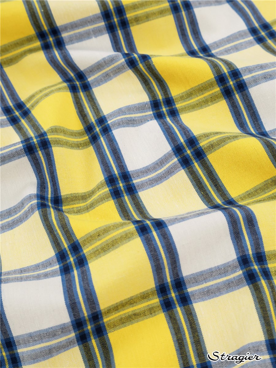 Pur Coton peigné - Carreaux 20mm - Citron-Marine 