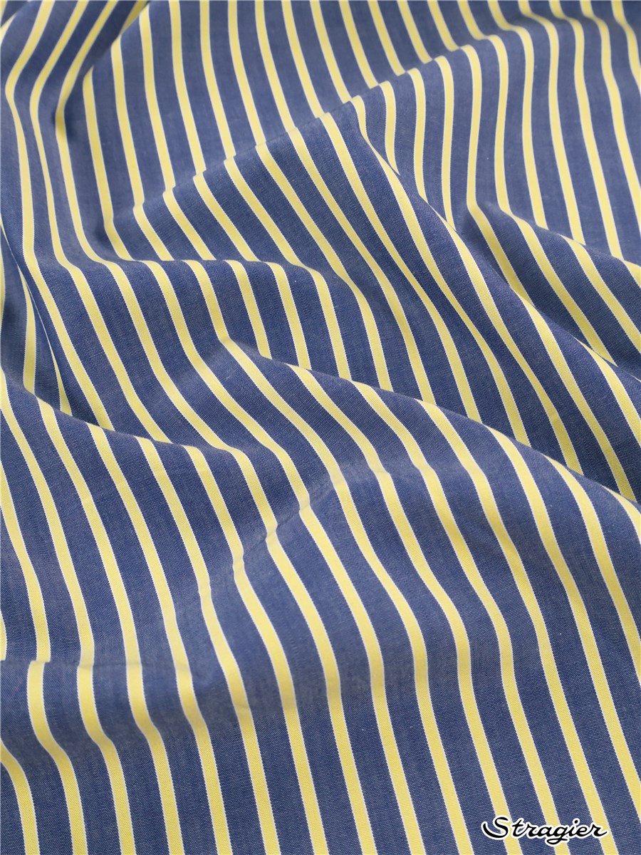 Pur Coton peigné - Rayures 6mm-3mm - Indigo-Citron 