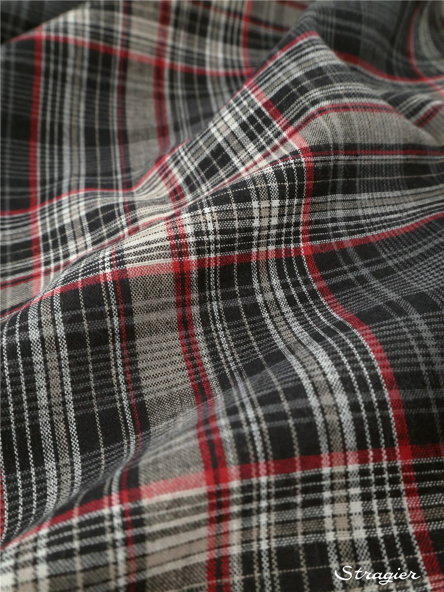 Pur Coton crépon - Tartan - Anthracite-Rubis 
