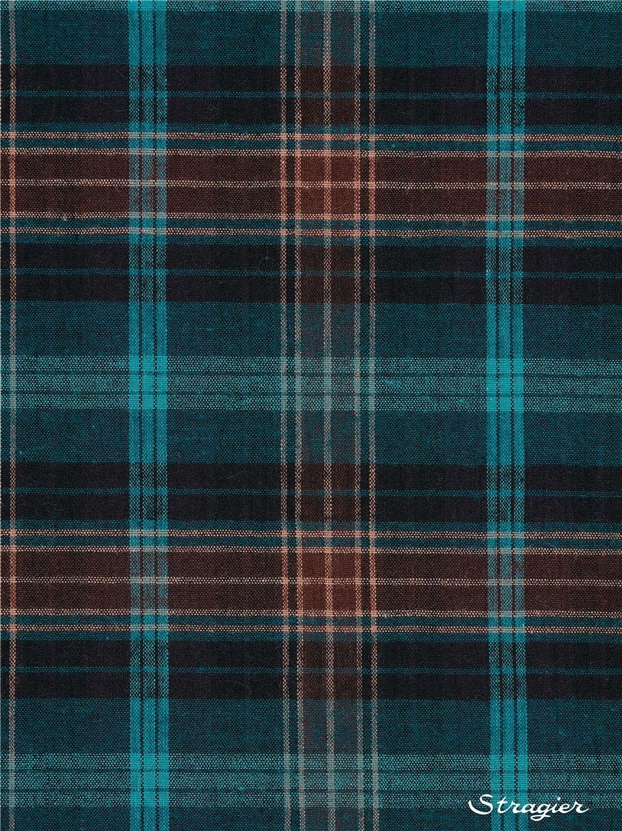 Pur Coton crépon - Tartan - Vert Canard-Cognac 