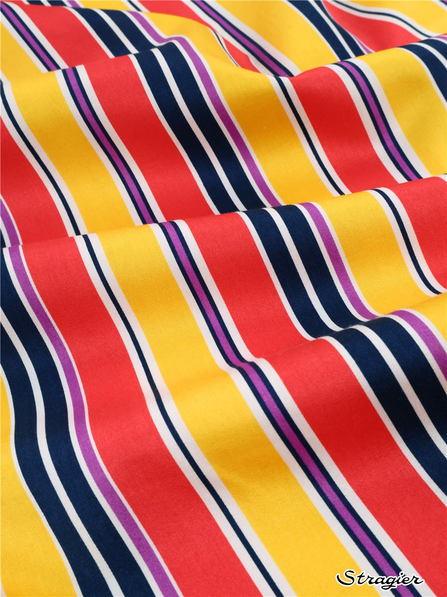Swiss Cotton Satin - Rayures Pucci - Coquelicot-Citrine