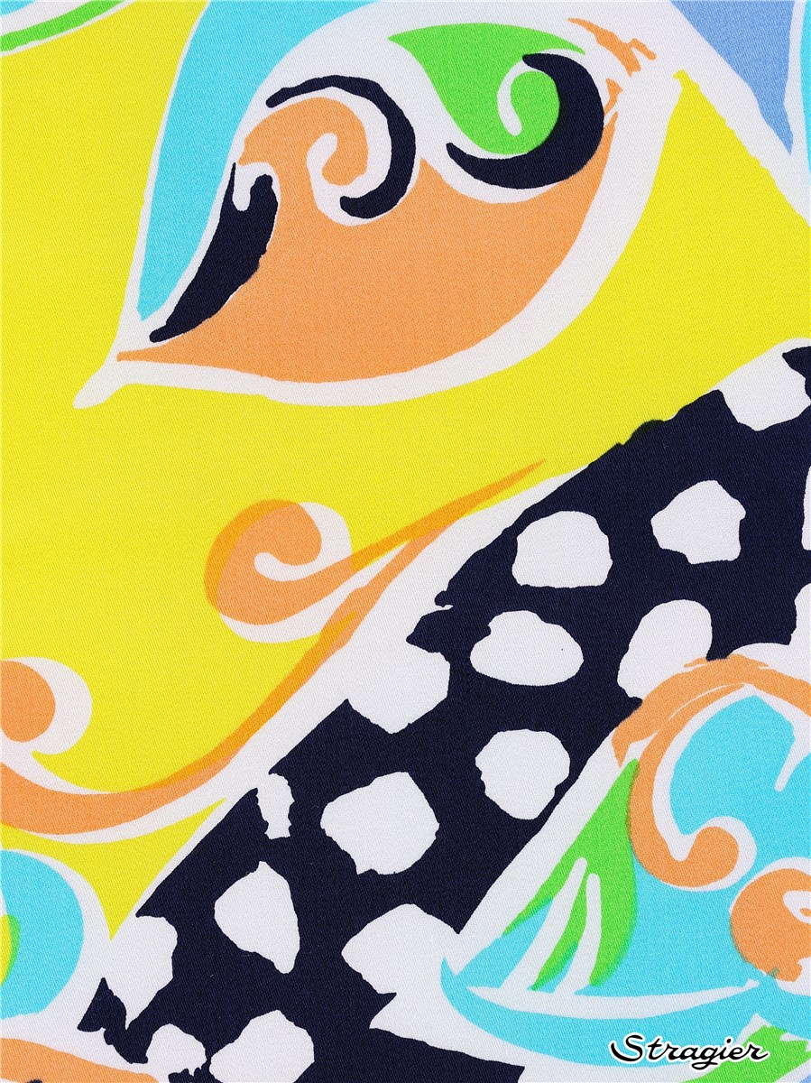Satin de Coton Suisse - Positano - Melon-Turquoise- Défaut plis marqué - Prix réduit