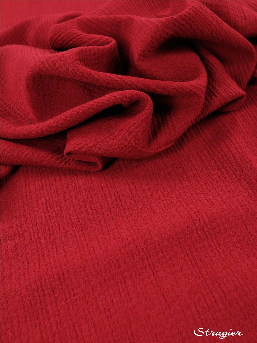 Etamine de Laine crépon - uni - Rouge Cerise