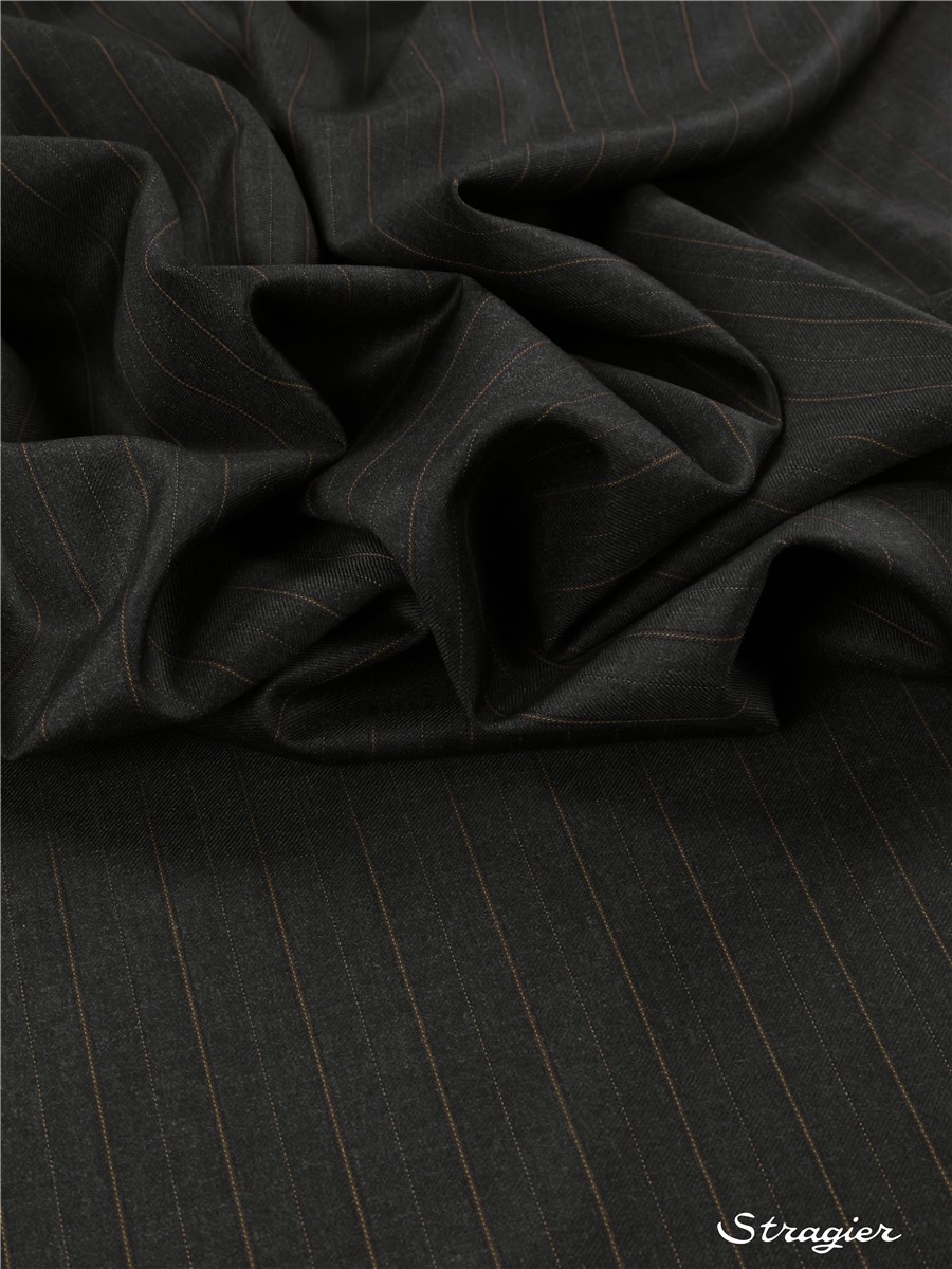 super 120's Wool - Rayures fines 10mm - Canelle-Anthracite