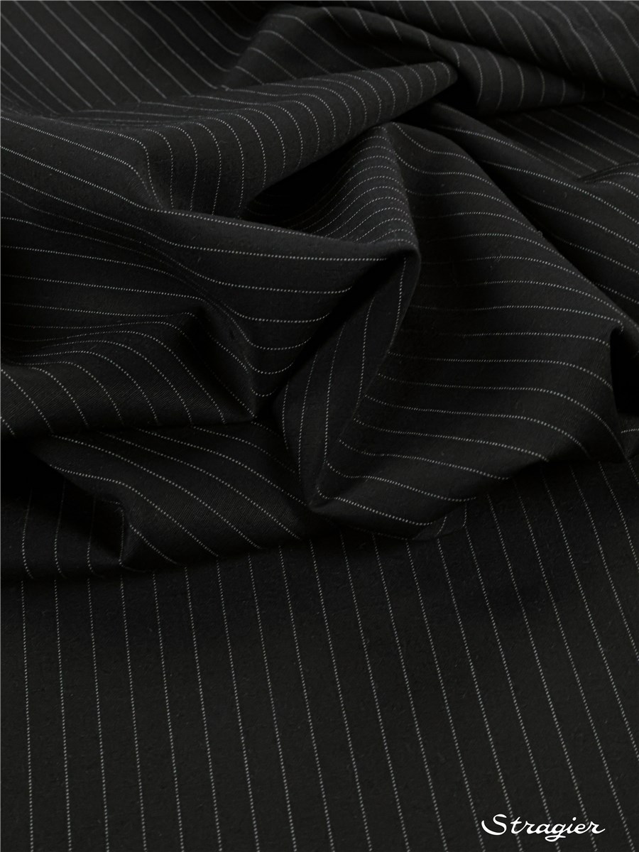 Fine Wool - Stretch - Rayures fines 8mm - Noir