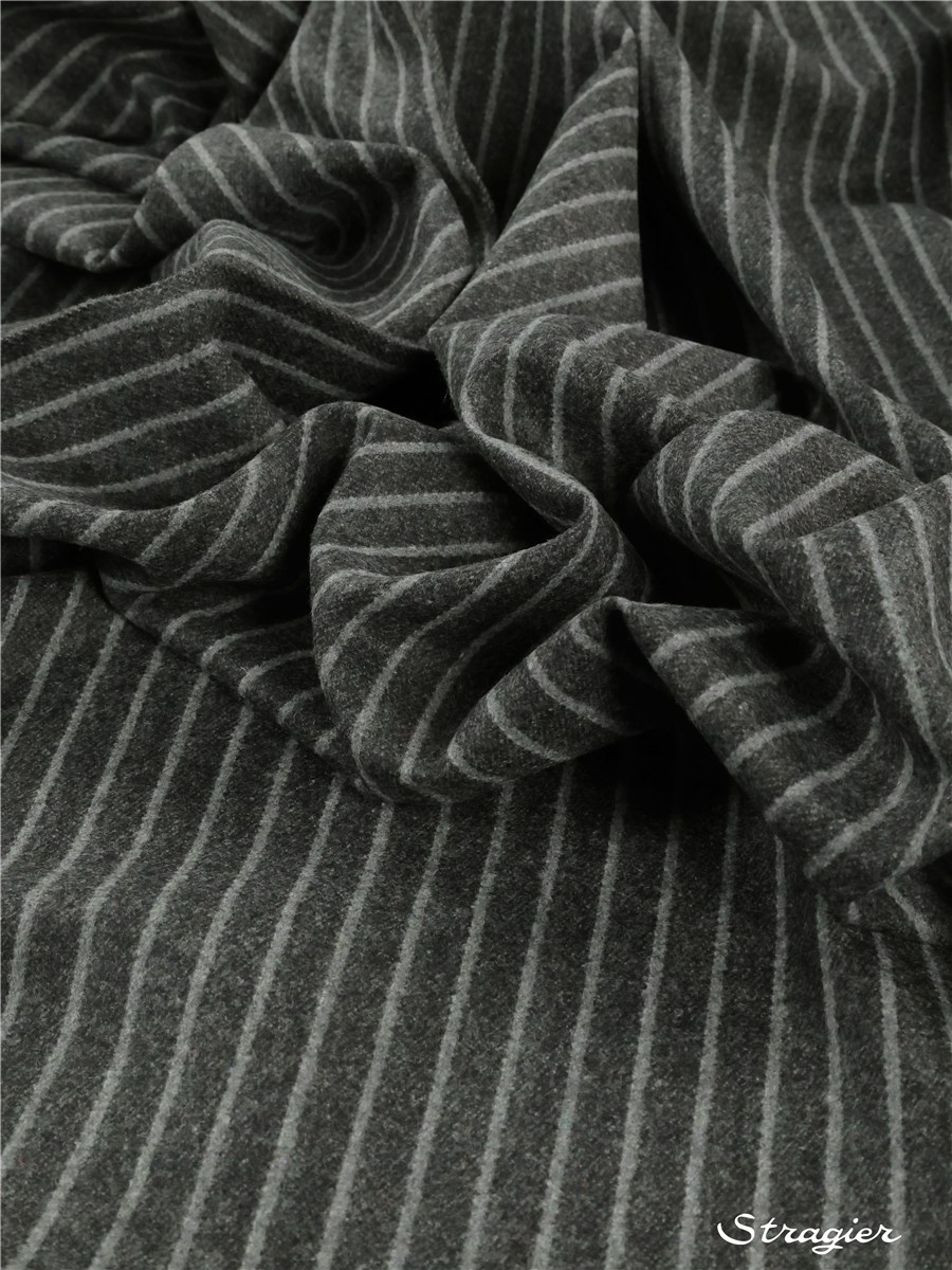 Flanelle de Laine - Rayures 3mm-14mm - Gris Argent-Anthracite 