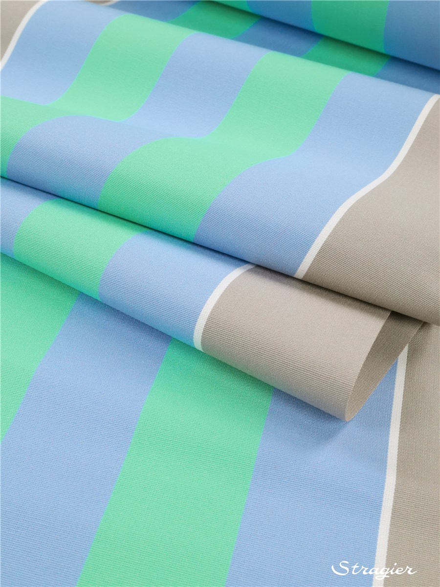 Toile Transat - Rayures 5,5cm - Bleu Perle - Vert d'eau