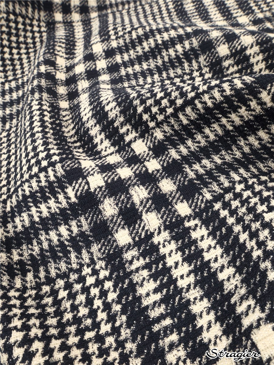 Toile de coton stretch - Grand Prince de Galles - Marine-écru 