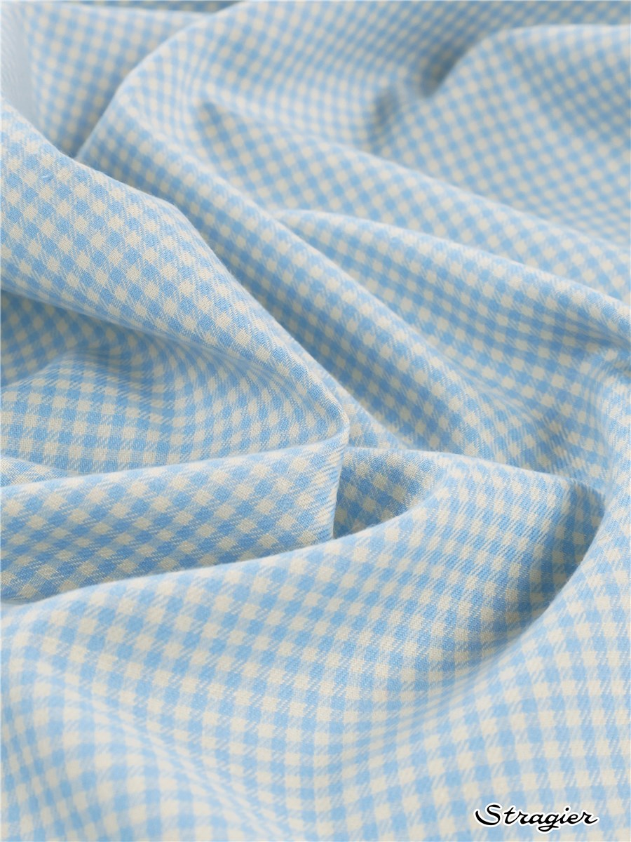 Brushed Cotton - light - Vichy 2mm - Bleu Ciel - Ivoire