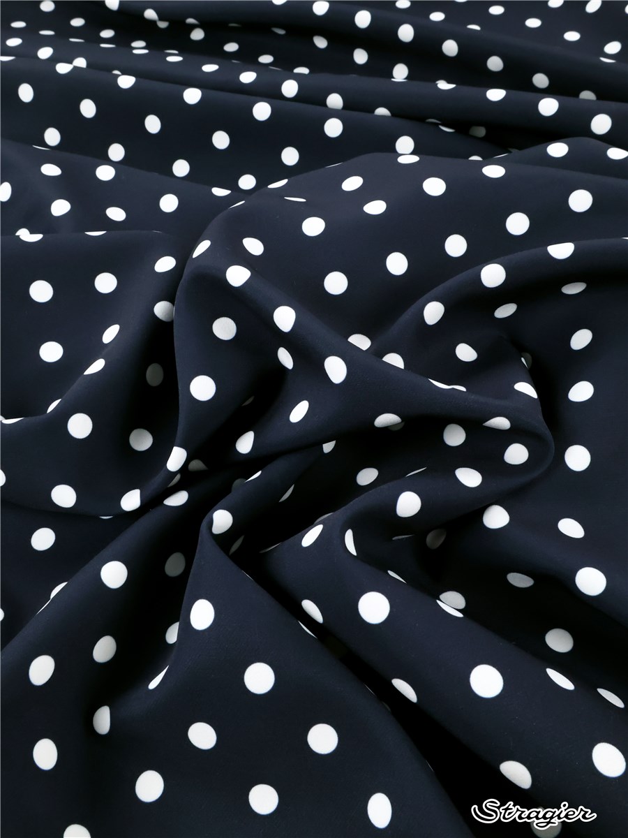 Crepe - stretch - heavy - crease-free - Pois 9mm - Marine