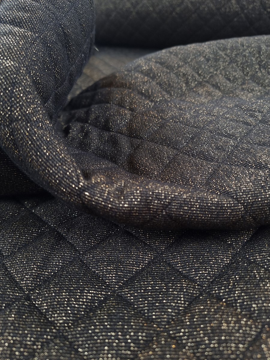 Quilted Fabric - Sparkling - uni - Noir - Or
